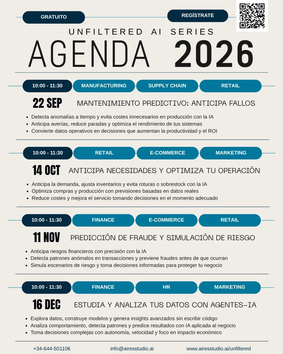UNFILTERED AI Series 2026 — Agenda sesiones septiembre a diciembre